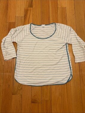 LAKE Striped Scoop Neck Shirt with Teal Trim Size Medium